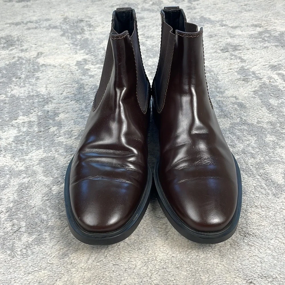 Tods Chelsea Boots Dark Brown Glossy Smooth Leather Shoes US 7.5